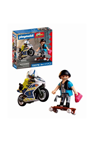 Playmobil Role play toy Policeman with motorcycle chasing thief