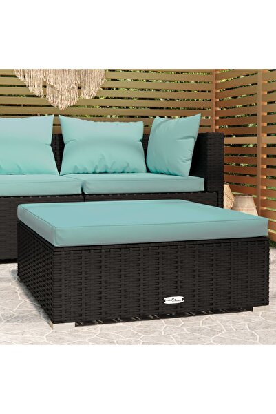 Concept Taburet de grădină cu pernă, negru, 70x70x30 cm, poliratan