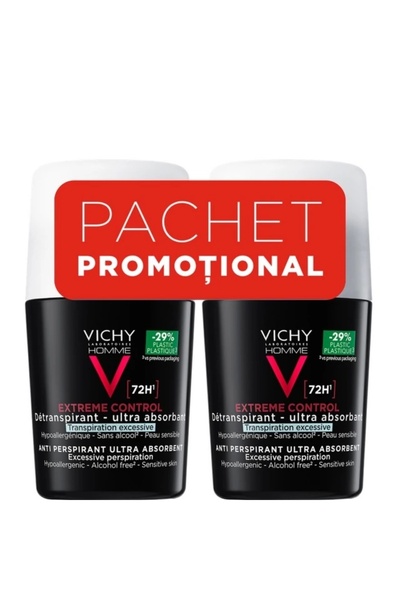 Vichy Pachet de deodorant antiperspirant roll-on Control Extrem 72H pentru bă...