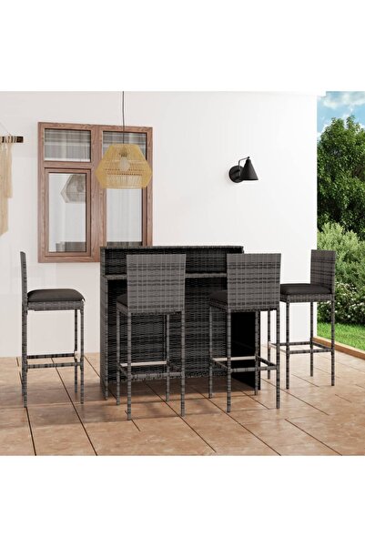 Concept Σετ επίπλων μπαρ κήπου με μαξιλάρια, 5 τεμάχια, γκρι