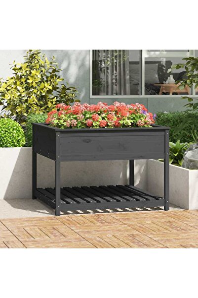 Concept Γλάστρα με ράφι, γκρι, 111,5x111,5x81 cm, μασίφ ξύλο πεύκου