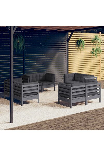 Concept Set mobilier de grădină cu perne, 8 piese, antracit, lemn pin