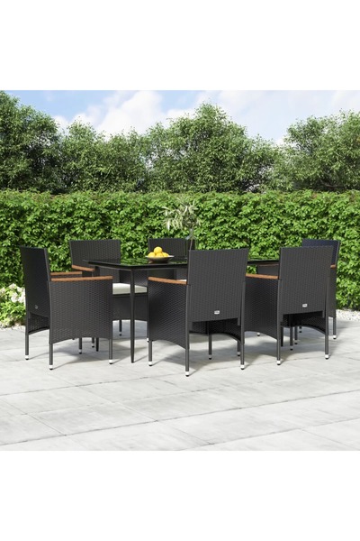 Concept Σετ τραπεζιού κήπου 7 τεμαχίων με μαξιλάρια, μαύρο