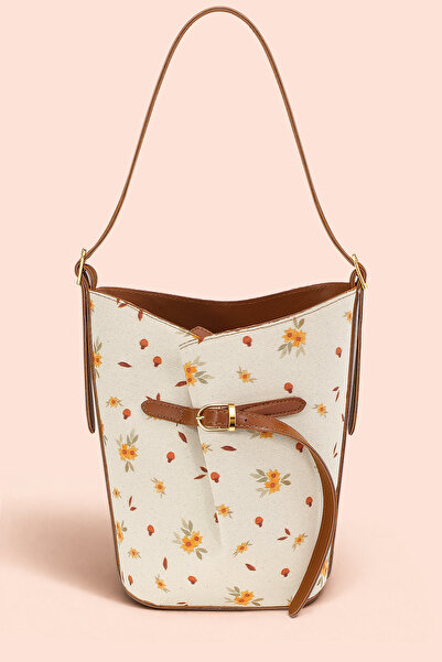 Housebags Luna Papatya Desenli Kanvas Bucket Omuz Çantası - Ayarlanabilir Omu...