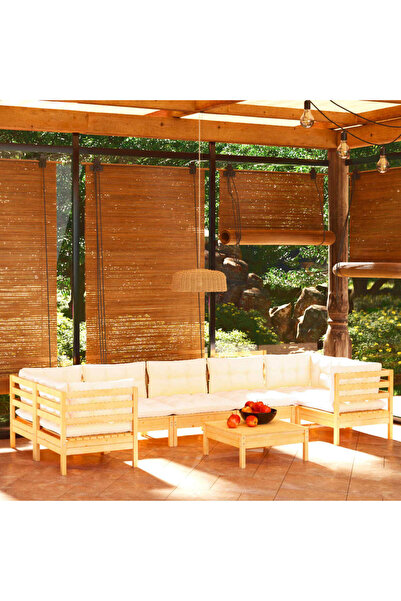 Concept Σετ επίπλων κήπου με κρεμ μαξιλάρια, 8 τεμάχια, μασίφ ξύλο πεύκου