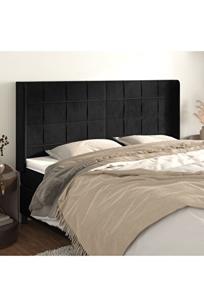 Concept Tăblie de pat cu aripioare, negru, 163x16x118/128 cm, catifea