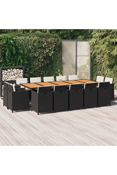 Concept Set mobilier de exterior cu perne, 15 piese, negru, poliratan