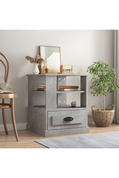 Concept Βοηθητικό τραπεζάκι, γκρι σκυροδέματος, 50x50x60 cm, επεξεργασμένο ξύλο