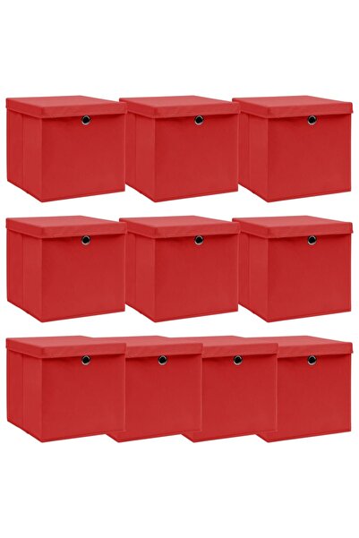 Concept Κουτιά αποθήκευσης με καπάκια, 10 τεμ., κόκκινο, 32x32x32 cm, ύφασμα
