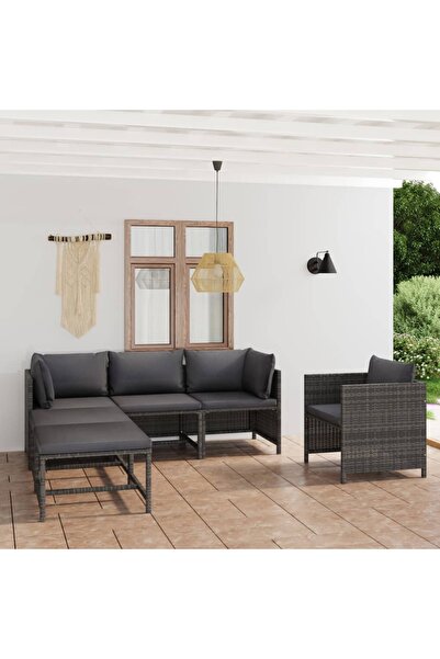 Concept Σετ επίπλων κήπου 6 τεμαχίων με μαξιλάρια, γκρι, πολυρατάν