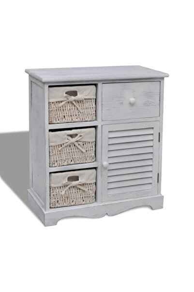 Concept Dulap din lemn, 3 coșuri împletite pe partea stângă, alb