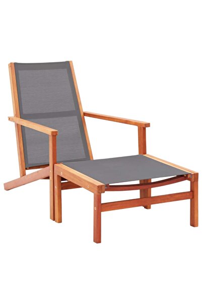 Concept Scaun grădină cu taburet, gri, lemn masiv eucalipt & textilenă