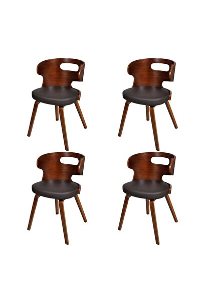 Concept Scaune de bucătărie 4 buc., maro, lemn curbat & piele ecologică