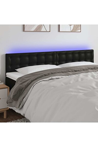 Concept Tăblie de pat cu LED, negru, 180x5x78/88 cm, piele ecologică