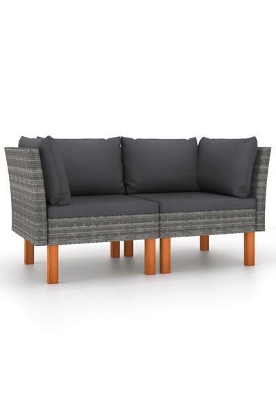 Concept Γωνιακοί καναπέδες, 2 τεμ., από πολυρατάν και μασίφ ξύλο ευκαλύπτου