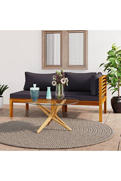 Concept Σετ καναπέδων, 2 τεμάχια, μαξιλάρια σε σκούρο γκρι χρώμα, μασίφ ξύλο ...