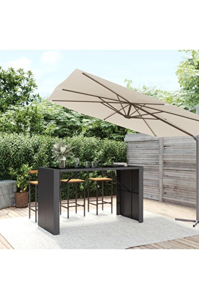 Concept Masă de bar cu blat din sticlă, negru, 185x80x110 cm, poliratan