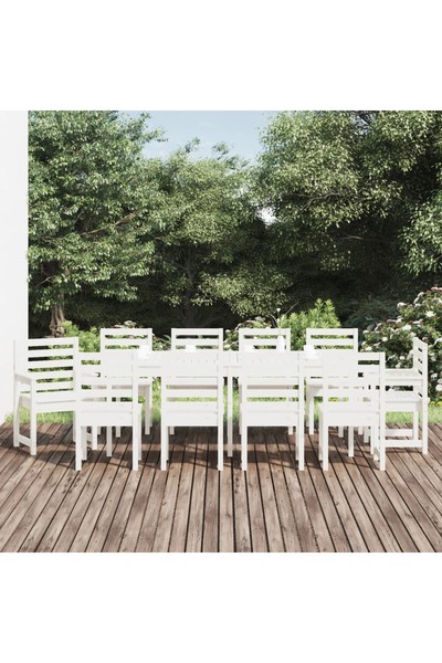 Concept Σετ τραπεζιού κήπου, 11 τεμάχια, λευκό, μασίφ ξύλο πεύκου