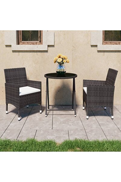 Concept Set bistro de grădină, 3 piese, maro, poliratan și sticlă securizată