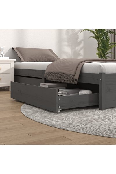 Concept Συρτάρια κρεβατιού, 2 τεμ., γκρι, μασίφ ξύλο πεύκου