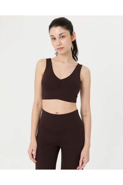 Ayma Active Sutien de yoga maro cu decolteu în V cu încrețituri