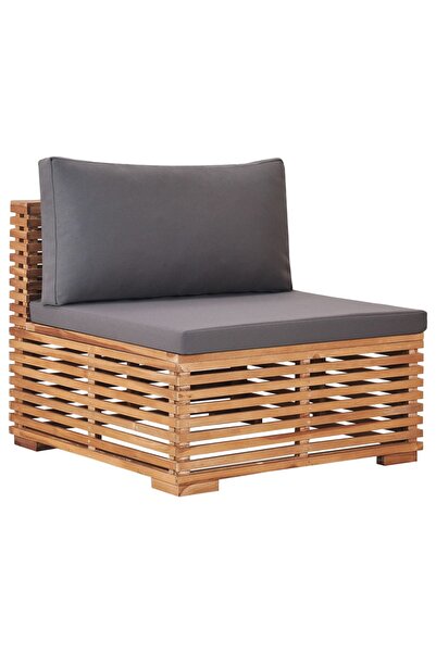 Concept Μεσαίος καναπές κήπου με γκρι μαξιλάρια, από μασίφ ξύλο τικ