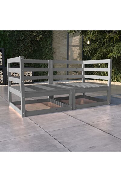 Concept Διθέσιος καναπές κήπου, γκρι, από μασίφ ξύλο πεύκου