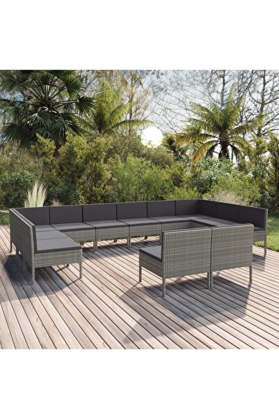 Concept Set mobilier de grădină cu perne, 12 piese, gri, poliratan