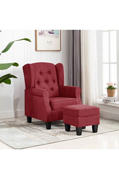 Concept Πολυθρόνα με υποπόδιο, κόκκινο κρασιού, ύφασμα