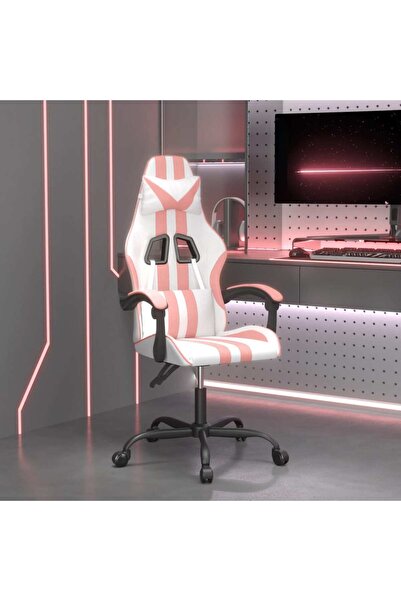 Concept Πολυθρόνα gaming, λευκή και ροζ, οικολογικό Δερμάτινο