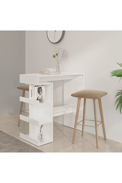 Concept Τραπέζι μπαρ με ράφι αποθήκευσης, γυαλιστερό λευκό, 100x50x101,5 cm, ...