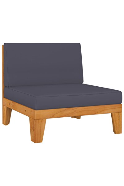 Concept Canapea de mijloc modulară, perne gri închis, lemn masiv acacia