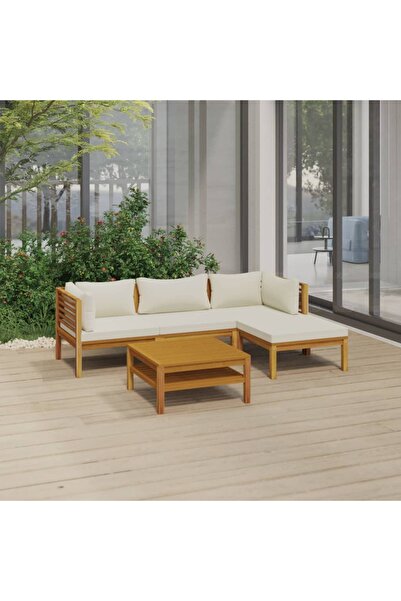 Concept Σετ επίπλων κήπου με μαξιλάρια κρεμ χρώματος, 5 τεμάχια, μασίφ ξύλο α...