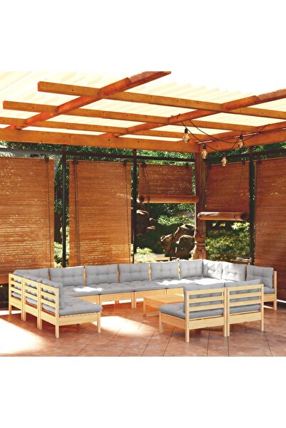 Concept Σετ επίπλων κήπου με μαξιλάρια, 13 τεμάχια, γκρι, μασίφ ξύλο πεύκου