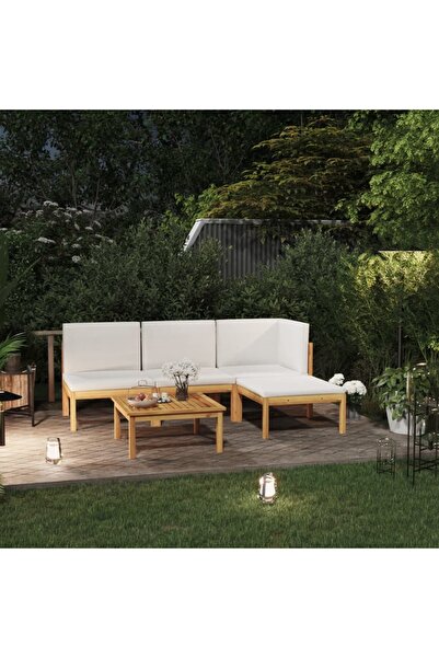 Concept Σετ επίπλων κήπου, 5 τεμάχια, μαξιλάρια κρεμ χρώματος, μασίφ ξύλο ακα...