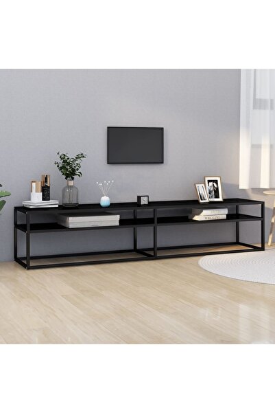 Concept Comodă TV, negru, 200x40x40,5 cm, sticlă securizată