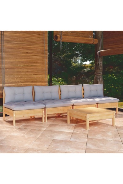 Concept Σετ επίπλων κήπου με γκρι μαξιλάρια, 5 τεμάχια, ξύλο πεύκου