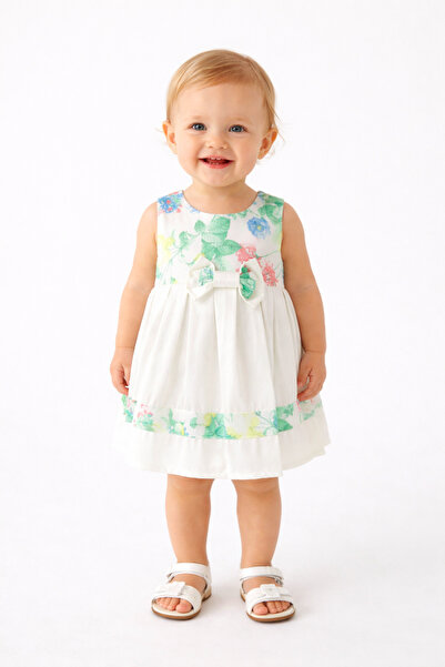 Mika Bebek & Çocuk بنقشة زهور فستان صيفي للفتيات الصغيرات مزين بالشرائط