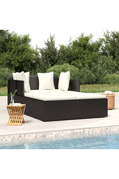 Concept Șezlong cu perne, negru, 182x118x63 cm, poliratan