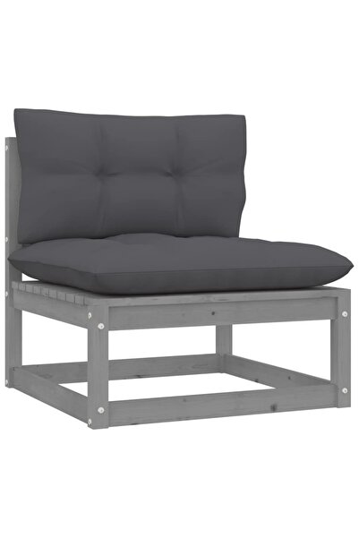 Concept Μεσαίος καναπές κήπου, ανθρακί, γκρι μαξιλάρια, μασίφ ξύλο πεύκου