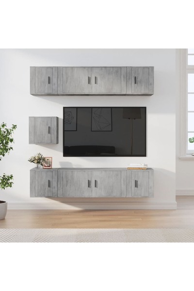 Concept Σετ ντουλαπιών τηλεόρασης, 7 τεμάχια, γκρι σκυροδέματος, επεξεργασμέν...