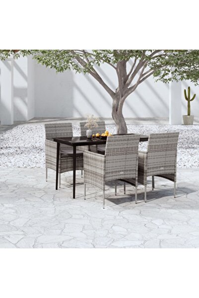 Concept Set mobilier de grădină, cu perne, 5 piese, gri și negru