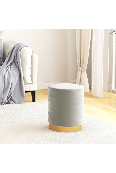 Concept Taburet depozitare rotund, gri deschis, catifea