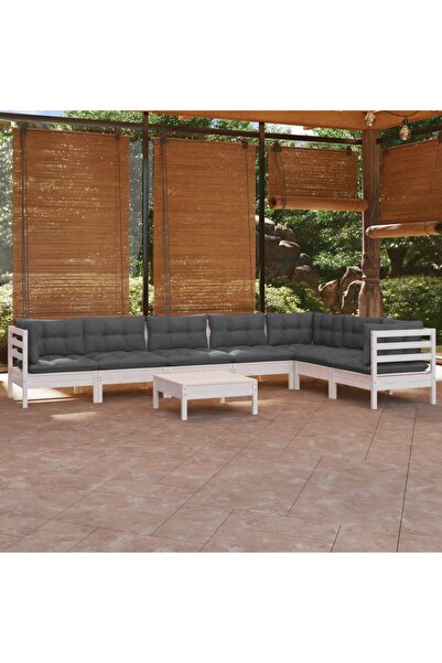 Concept Σετ επίπλων κήπου με μαξιλάρια, 8 τεμάχια, λευκό, μασίφ ξύλο πεύκου