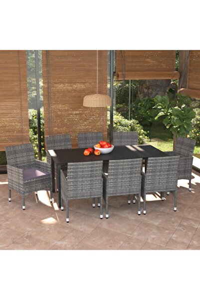 Concept Set mobilier de grădină cu perne, 9 piese, gri, poliratan