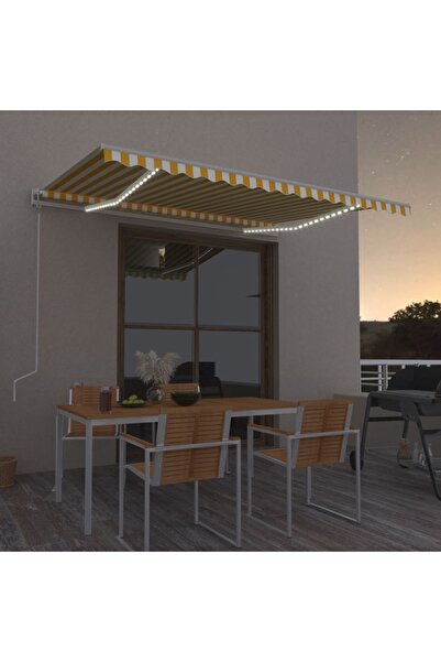 Concept Copertină automată cu senzor vânt&LED, galben/alb, 400x350 cm