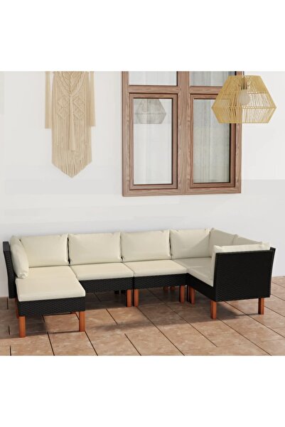 Concept Σετ επίπλων κήπου με μαξιλάρια, 6 τεμάχια, μαύρο, πολυρατάν