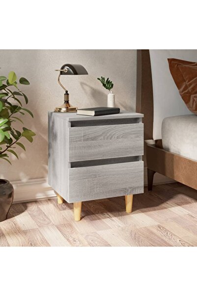 Concept Noptiere picioare lemn masiv, 2 buc., gri sonoma, 40x35x50 cm