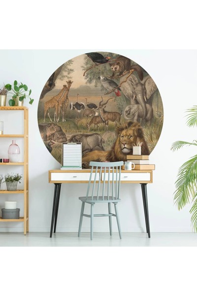 CanvasWallArt WallArt Tapet în formă de cerc „Animals of Africa”, 190 cm