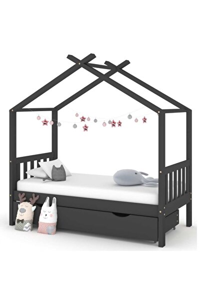 Concept Σκελετός παιδικού κρεβατιού με συρτάρι σκούρο γκρι 80x160 εκ. μασίφ ξ...